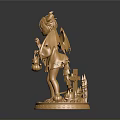 Golden Winged Statue Holding Lantern With Crosses On Decorative Base 3d model
