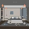 Modern Kids Room Interior With Bed Toys Rug Bookshelf Desk And Chair