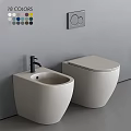 Modern White Toilet And Bidet In Sleek Bathroom Interior With Gray Wall And Black Faucet