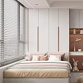 Modern Tatami Bedroom Interior With Window Blinds Desk Chair And White Cabinets