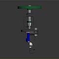 Industrial Valve With Green Handwheel Black Body Blue Red Components And Flange Connection
