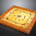 Wooden Square Carrom Board Furniture Featuring Yellow Surface With Red Black Markings And Lines