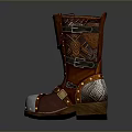 Vintage Brown Work Boots With Metal Decorations Buckle Straps And Wooden Soles
