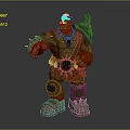 Orc Warrior Character With Green Skin Horns Spiked Armor Orange Belt And Metal Boots