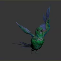 Vibrant Green And Blue Hummingbird With Spread Wings And Pink Beak 3D Rendering
