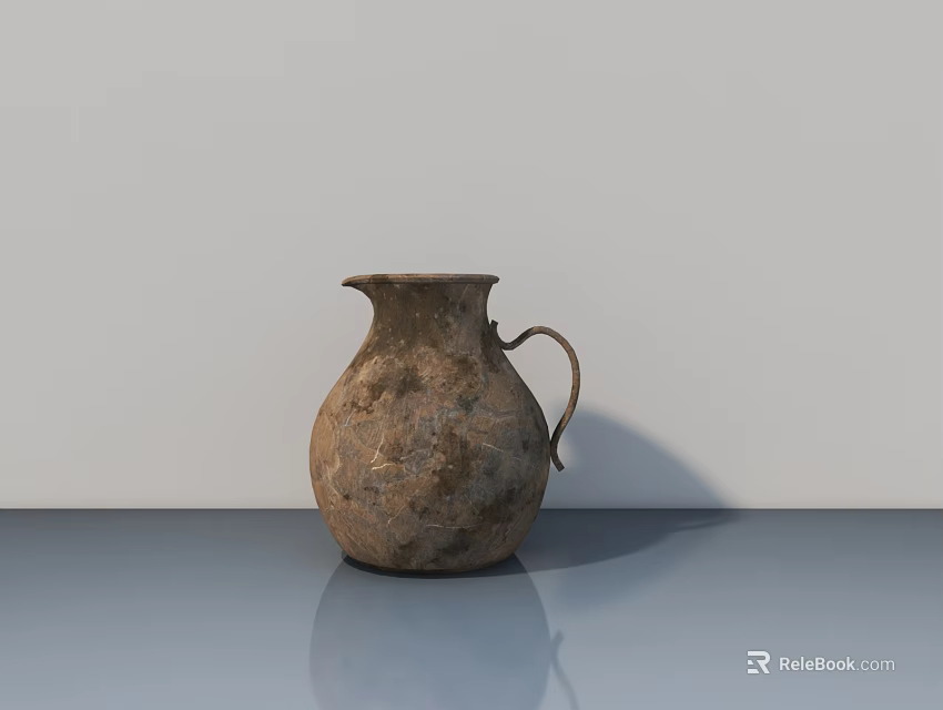 Vintage Ceramic Decorative Ornament Arrangement With Textured Jug On Tabletop Against White Wall 3d model 