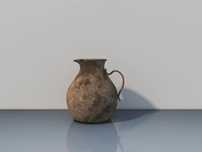Vintage Ceramic Decorative Ornament Arrangement With Textured Jug On Tabletop Against White Wall 3d model