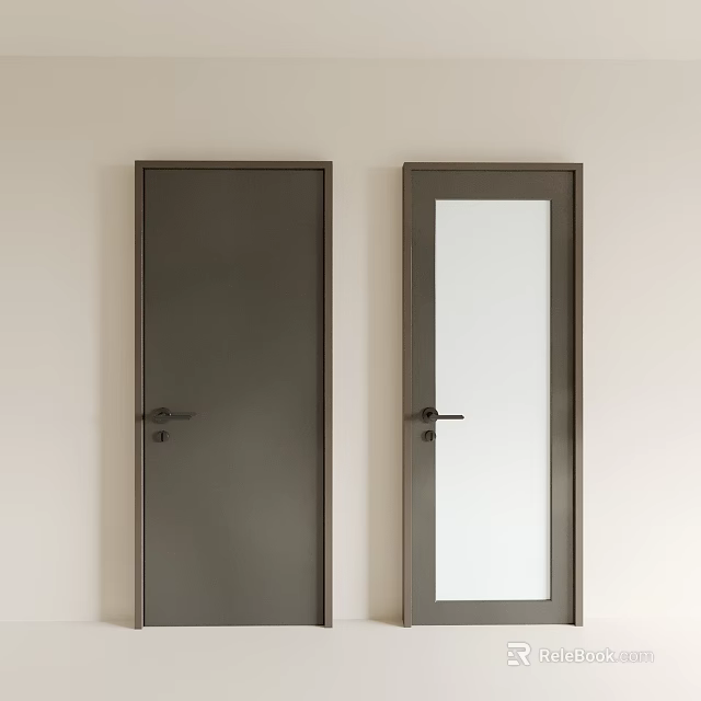 Dark Gray Swing Doors With Solid And Frosted Glass Panels In Modern Interior Design 3d model 