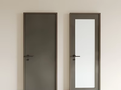 Dark Gray Swing Doors With Solid And Frosted Glass Panels In Modern Interior Design 3d model