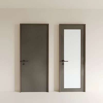 Dark Gray Swing Doors With Solid And Frosted Glass Panels In Modern Interior Design 3d model