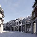 Traditional Commercial Street With Classical Architecture Arched Doors And Stone Pavement