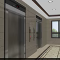 Elevator Hallway Interior With Tiled Walls Patterned Floor Ceiling Lighting And Window View 3d model