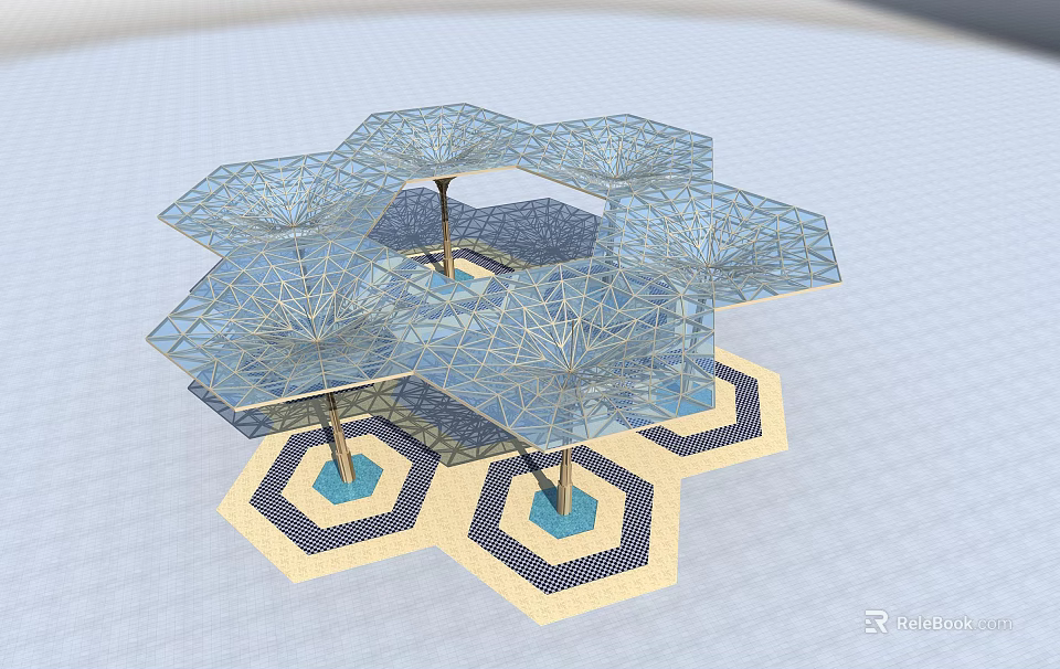 Modern Geometric Canopy With Hexagonal Structure Transparent Roof And Metal Frame 3d model