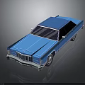 Blue Classic Car With Blue Roof And Front Grille On Black Background With Reflection