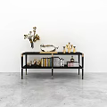 Elegant Black Entryway Console Table with Gold Trim Decorative Vase and Books 3d model