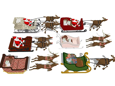 Christmas Art Installation Featuring Decorative Sleighs Reindeer And Festive Designs 3d model