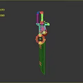 Ornate Fantasy Sword With Golden Accents Green Blade And Circular Gem Details