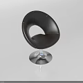 Modern Black Leather Round Single Chair with Polished Silver Metal Base Design