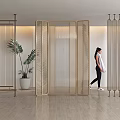 Modern Metal Partition Screens In Interior Space With Linear Design And Green Plants