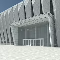 Modern Stadium Architectural Design With Geometric White Exterior And Steps Plaza