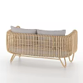 Modern Wicker Two Seater Sofa With Gray Cushions And Rattan Frame Design 3d model