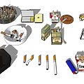 Vintage Cigarette Themed Decorative Ornament Set With Different Ashtrays And Cigarette Packs