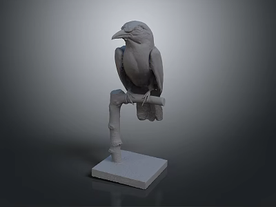 Decorative Gray Bird Statue Perched On Branch Stand With Square Base 3d model