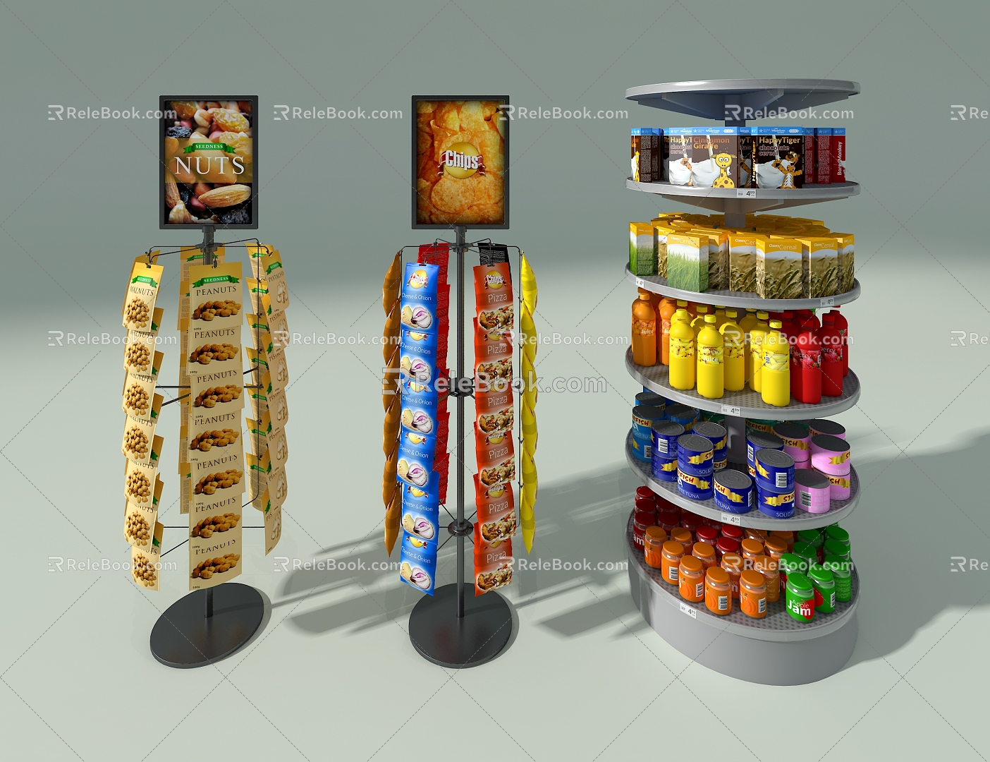 Supermarket shelf snack display case 3d model