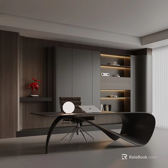 Modern Dark Tone Built In Bookcase With Hidden LED Lights For Luxury Home Office 3d model 