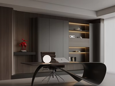 Modern Dark Tone Built In Bookcase With Hidden LED Lights For Luxury Home Office 3d model