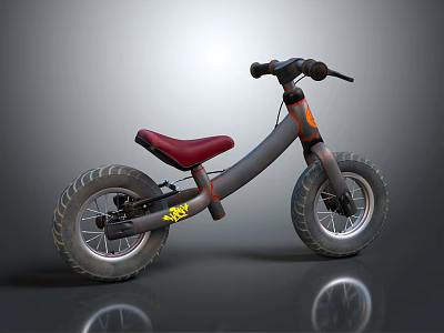 Children's Balance Bike With Red Seat Black Frame And Durable Tires 3d model