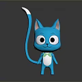 Cute Blue Cartoon Cat With Big Eyes White Tipped Tail And Green Bow Tie
