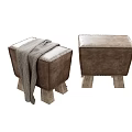 Brown Leather Stools with Wooden Legs and Gray Blanket for Home Decor
