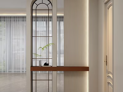 Modern Interior Room Divider With Glass Panel And Wooden Shelf For Home Decor 3d model