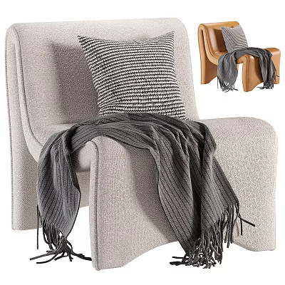 Cozy Modern Upholstered Lounge Chair With Striped Pillow And Knitted Blanket 3d model
