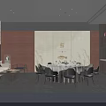 Elegant Private Dining Room Interior with Round Table Chairs Sofa and Decorative Wall