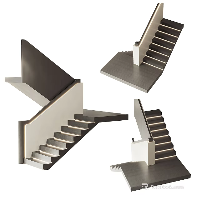 Modern Geometric Staircase Design With Floating Steps And Metal Structure 3d model
