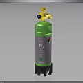 Green Nitrogen Gas Cylinder With Yellow Valve Base Stand And Label