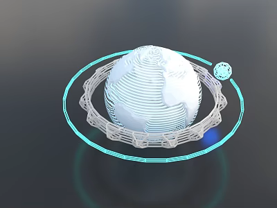 Modern Decorative Ornament Set With White Spiral Sphere Transparent Circular Frame And Small Blue Sphere 3d model