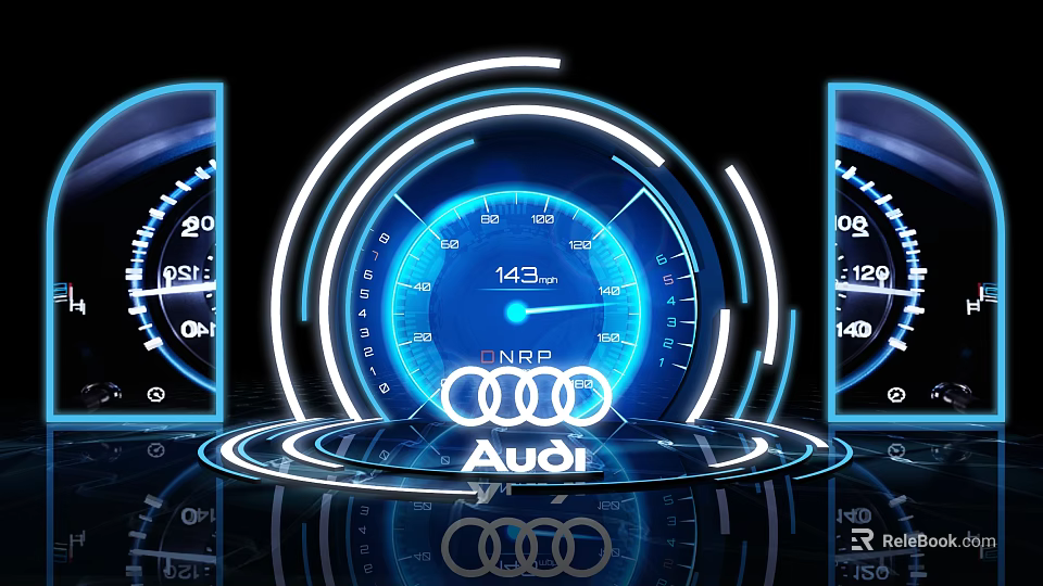 Audi Digital Dashboard Blue Glowing Speedometer Showing 143 NRP 3d model