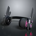 Sleek Futuristic Headphone Speaker With Modern Design And Illuminated Pink Purple Wing Shaped Cups