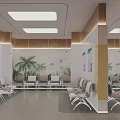 Modern Waiting Room Interior With Rows Of Chairs Columns And Palm Tree Decorative Paintings