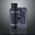 Industrial Mechanical Equipment With Cylindrical Pipe White Straps Gray Structure And Display Panel