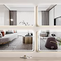 Backlit Mirrors Displaying Modern Interior Scenes With Sofa Plant And Decorative Items