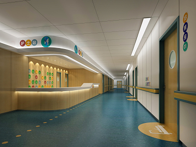 modern nurse station children's hospital waiting area aisle hospital handrail hospital observation door model