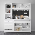 Modern White Sideboard With Black Backboard Open Closed Storage And Kitchenware 3d model