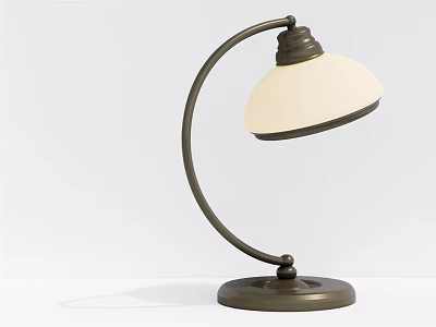Modern Minimalist Table Lamp With Curved Metal Arm And White Lampshade 3d model