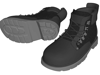 Casual Black Lace Up Boots With Sturdy Upper And Treaded Rubber Sole For Daily Wear 3d model
