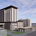 Modern Multi story Office Building With Symmetric Facade And Green Lawn Surroundings
