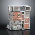 Aged Multi Storey Model Building With Red Brick Concrete Windows And Balconies